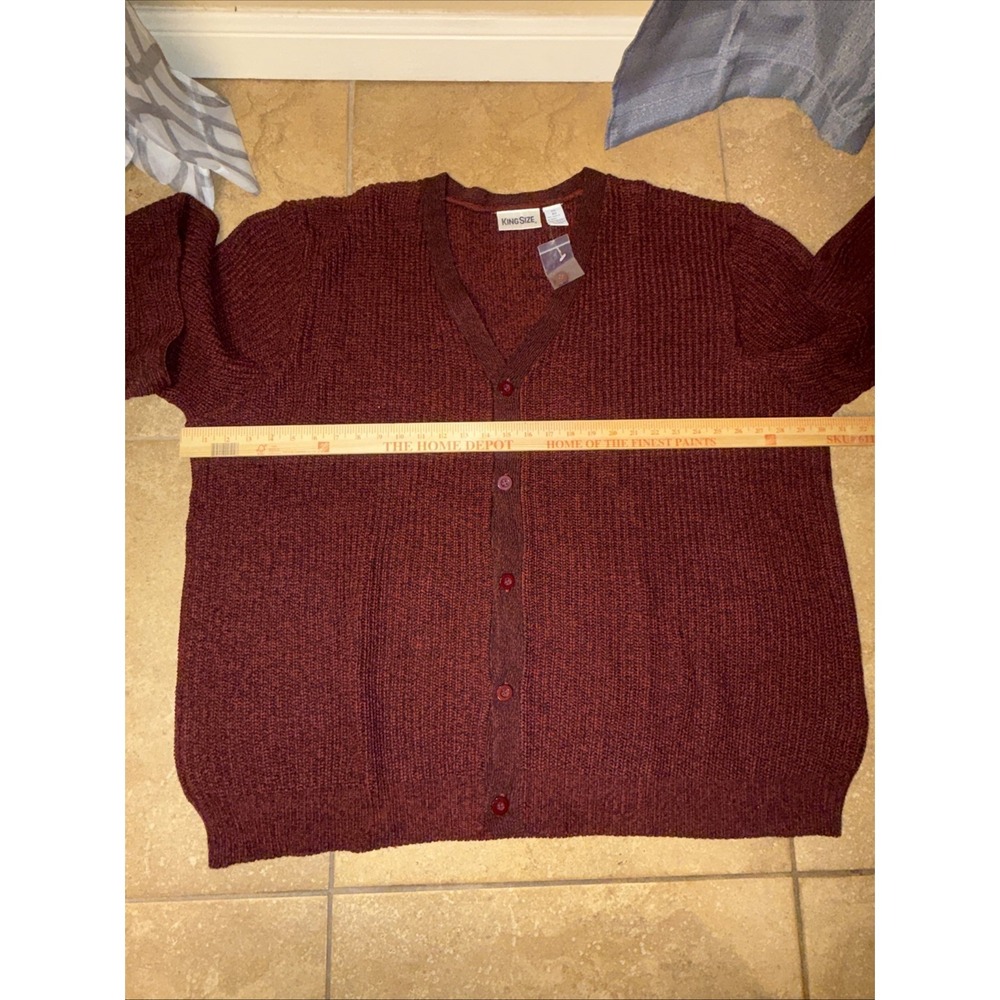 King Size Shaker Knit V-Neck Cardigan Sweater 4XL BIG Men's Burgundy Preppy - Picture 4 of 7